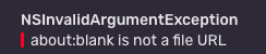 NSInvalidArgumentException: about:blank is not a file URL